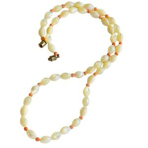 VTG Estate Mother Of Pearl pink Coral Necklace Art Deco Collar Natural Beads 22"